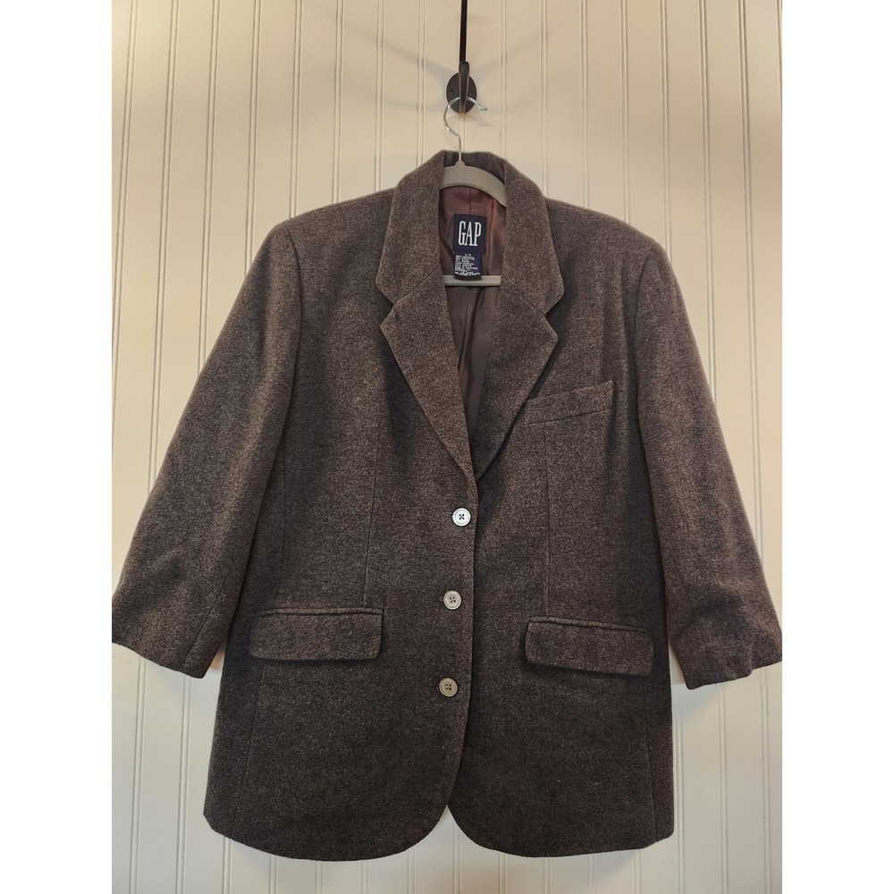 GAP Vintage Women's Grey Wool Angora Blend‎ Blazer Jacket 3-Button L/G  Cozy